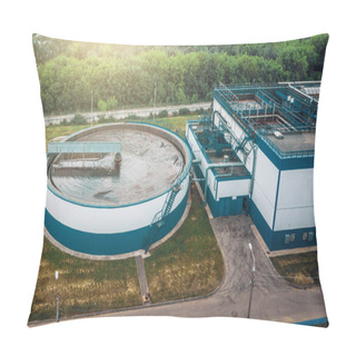 Personality  Water Treatment Plant With Round Cylinder Of Clarifier Sedimentation Tank, Aerial Top View Pillow Covers