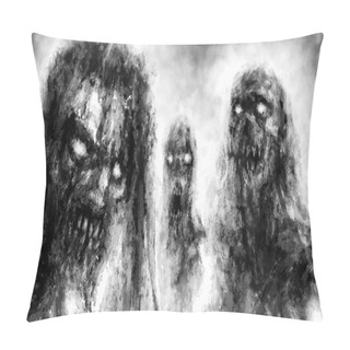 Personality  Scary Demonic Zombies With Glowing Eyes. Illustration In Horror Fantasy Genre With Grainy Appearance Effect. Black And White Background. Pillow Covers