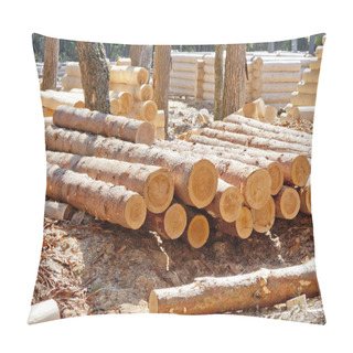 Personality  Harvested Pine Logs At The Site Of Timber Processing And Assembly Log Cabins Homes Pillow Covers