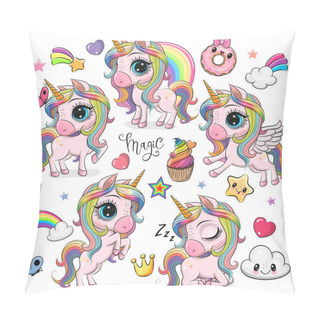 Personality  Set Of Cute Cartoon Unicorns Isolated On A White Background Pillow Covers