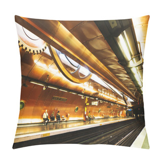 Personality  Metro In Motion Blur At The Arts Et Metiers Metro Station In Paris, France Pillow Covers