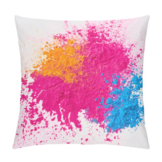 Personality  Top View Of Explosion Of Multicolored Holi Powder On White Background Pillow Covers