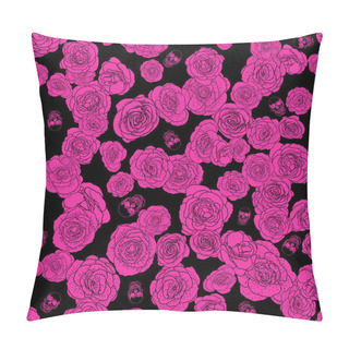 Personality  Roses Bloom Heads With Skulls Pattern Pillow Covers