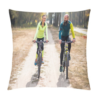 Personality  Smiling Couple Cycling In Park  Pillow Covers