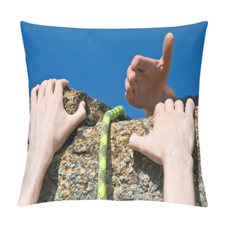 Personality  Rock Climber Reaching For Helping-hand Partner. Pillow Covers