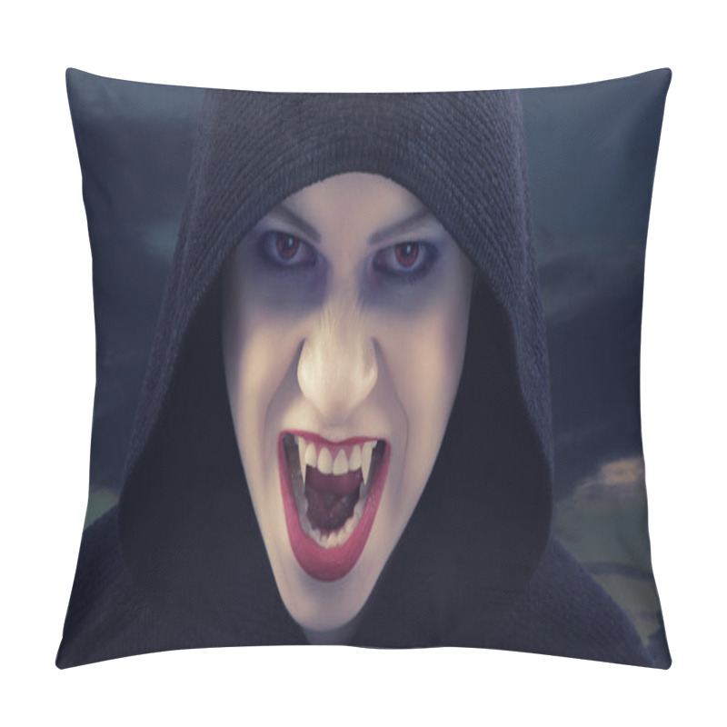 Personality  Angry Woman Vampire Against The Dark Sky Pillow Covers