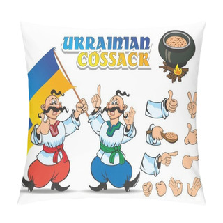 Personality  Ukrainian Cossack In Ethnic Clothes. Set Of Gestures, Parts Of The Body, The Flag Of Ukraine, Easily Changeable Vector Illustration Pillow Covers