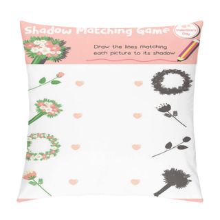 Personality  Shadow Matching Game Of Flowers For Preschool Kids Activity Worksheet In Valentines Day Theme Colorful Printable Version Layout In A4. Pillow Covers