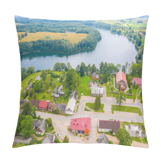 Personality  Beautiful Aerial View Photo From Flying Drone Panoramic On Subate City Center And Beautiful Big Lake On A Sunny Summer Day In Subate, Latvia (series) Pillow Covers