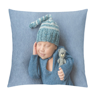 Personality  Smilimg Sleeping Newborn In Blue Suit Pillow Covers