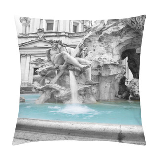 Personality  Black And White Photo With Color Splash Effect Of The Fountain Of The Four Rivers In The Piazza Navona (Navona Square) In Rome Was Designed In 1651 By Gian Lorenzo Bernini. Italy Pillow Covers