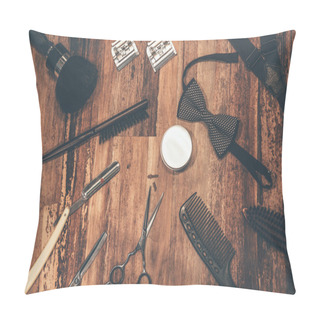 Personality  Barbershop Accessories On Wooden Table Pillow Covers