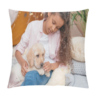 Personality  African Americna Girl And Puppy Pillow Covers