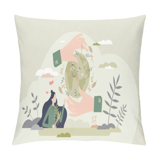 Personality  Save The Planet And Earth With Environmental Lifestyle Tiny Person Concept Pillow Covers
