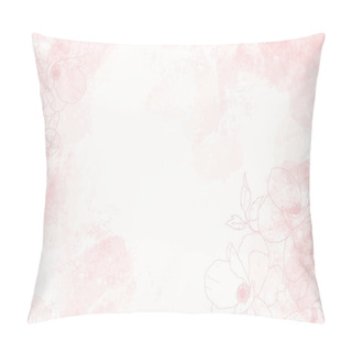 Personality  Pink Watercolor Splash Background With Line Art Poeny Pillow Covers