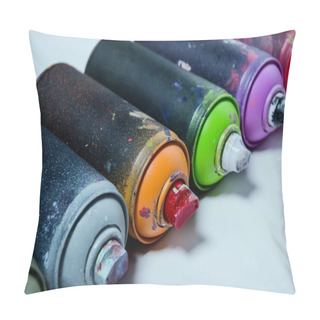 Personality  Close Up View Of Arranged Colorful Spray Paint In Cans Pillow Covers