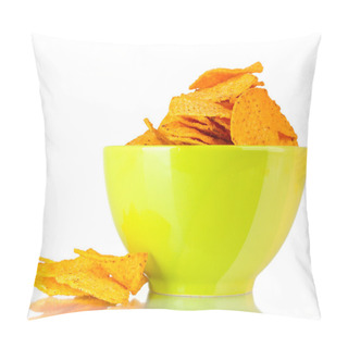 Personality  Tasty Potato Chips In Green Bowl Isolated On White Pillow Covers