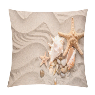 Personality Different Sea Shells And Starfishes On Sand Pillow Covers