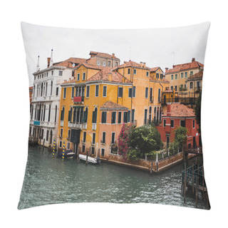 Personality  Canal And Ancient Buildings With Plants In Venice, Italy  Pillow Covers