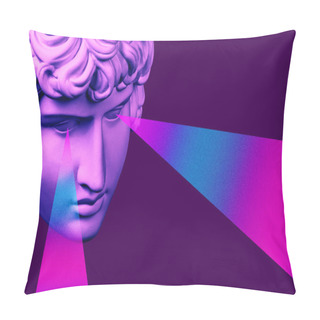 Personality  Collage With Antique Sculpture Of Human Face In Pop Art Style. Modern Creative Concept Image With Ancient Statue Head With Rays From Eyes. Zine Culture. Contemporary Art. Funky Punk Unusual Design. Pillow Covers