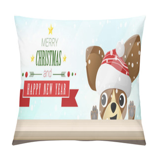Personality  Merry Christmas And Happy New Year Background With Chihuahua Dog Looking At Empty Table Top , Vector , Illustration Pillow Covers
