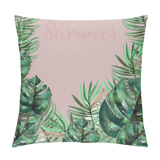 Personality  Handpainted Green Tropical Leaves, Watercolor Tropical, Wedding Card, Sale Mock Up. Monstera, Banana Leaf, Palm Leaf Pillow Covers