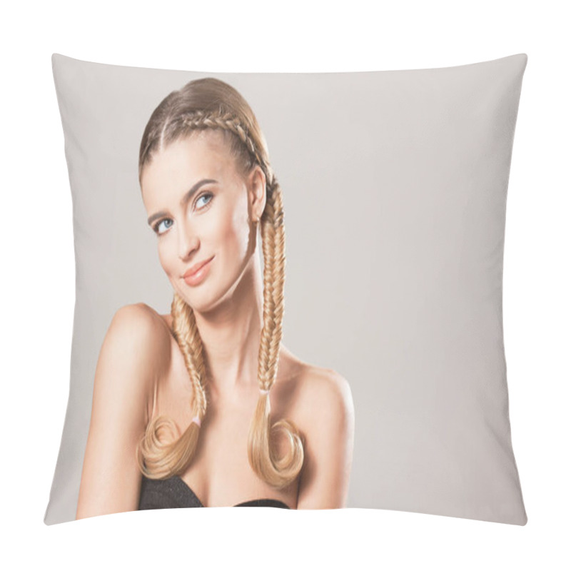 Personality  Blond beauty with healthy hair. pillow covers