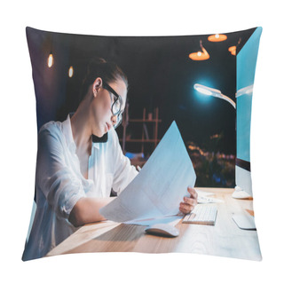 Personality  Businesswoman Working Late In Office  Pillow Covers