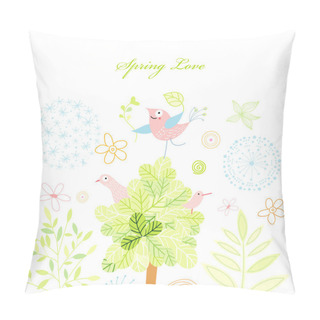 Personality  Spring Postcard With A Tree And Birds Pillow Covers