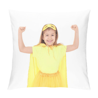 Personality  Cute Girl In Superhero Costume On White Background Pillow Covers