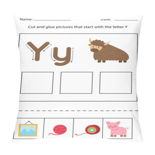 Personality  Letter Recognition For Kids. Cut And Glue. Letter Y. Pillow Covers