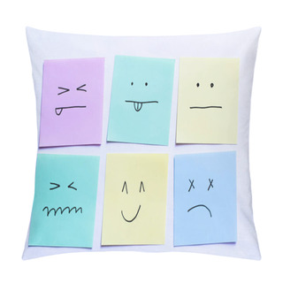 Personality  Top View Of Paper Cards With Various Emoticons On White Background Pillow Covers
