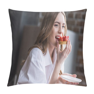 Personality  Woman With Strawberry Cake  Pillow Covers