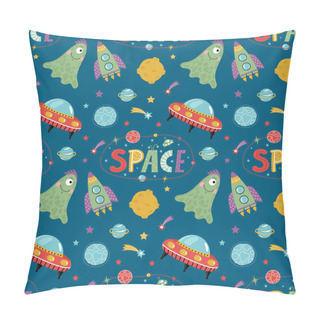 Personality  Space Aliens Cartoon Vector Seamless Pattern Pillow Covers