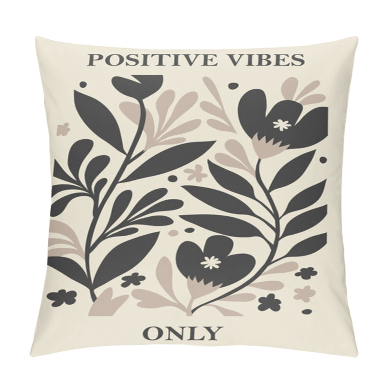 Personality  Botanical Matisse inspired flower wall art posters, brochure, flyer templates, contemporary collage. Organic shapes, line floral pattern with positive quote, hand drawn design, simple wallpaper.  pillow covers
