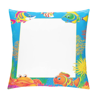 Personality  Underwater Stationery Border Of Saltwater Fish And Crabs At A Reef Pillow Covers