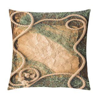 Personality  Top View Of Blank Crumpled Paper With Rope And Fishing Net Pillow Covers