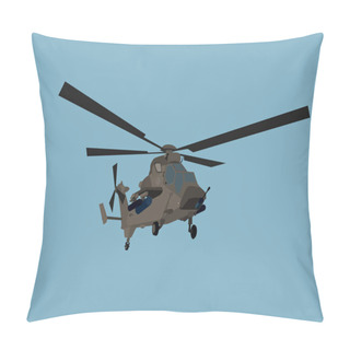 Personality  Illustration Of Ukrainian Military Helicopter In Sky Isolated On Blue  Pillow Covers