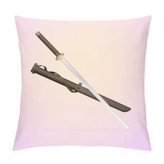 Personality  Katana - Japanese Sword. Vector Illustration. Pillow Covers