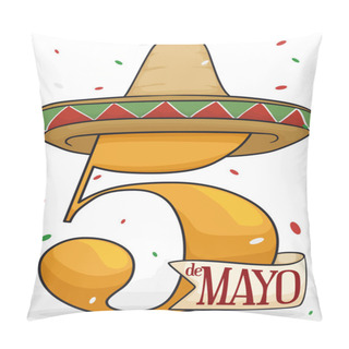 Personality  Mexican Hat And Festive Confetti For Cinco De Mayo Celebration, Vector Illustration Pillow Covers