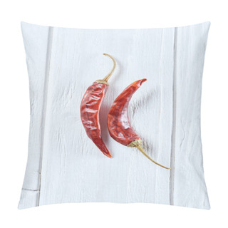 Personality  Top View Of Chili Peppers On White Wooden Surface Pillow Covers