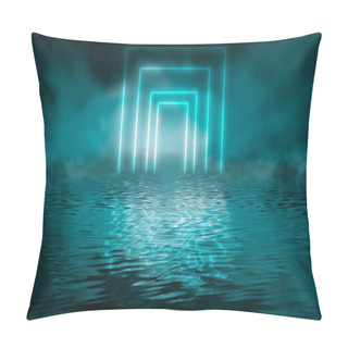 Personality  Dramatic Dark Background. Reflection Of Light On The Water. Smoke Fog. Light Neon Effect, Energy Waves On A Dark Abstract Background. Laser Neon Show. Smoke, Fog. 3d Illustration Pillow Covers