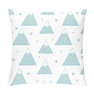 Personality  Seamless Pattern With Geometric Snowy Mountains And Stars. Pillow Covers