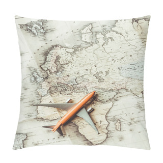 Personality  Top View Of Toy Plane On Map Pillow Covers