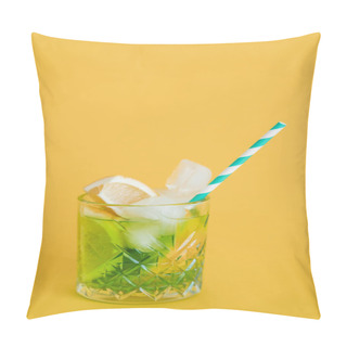 Personality  Sliced Citrus Fruit In Glass With Mojito Drink And Straw On Yellow  Pillow Covers