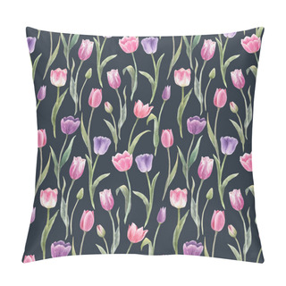 Personality  Beautiful Vector Floral Seamless Pattern With Hand Drawn Watercolor Tulip Flowers. Stock Illustration. Pillow Covers