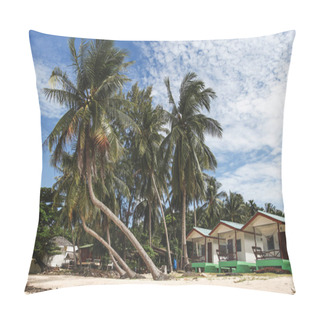 Personality  Beautiful Palm Trees With Shacks On Tropical Beach Pillow Covers