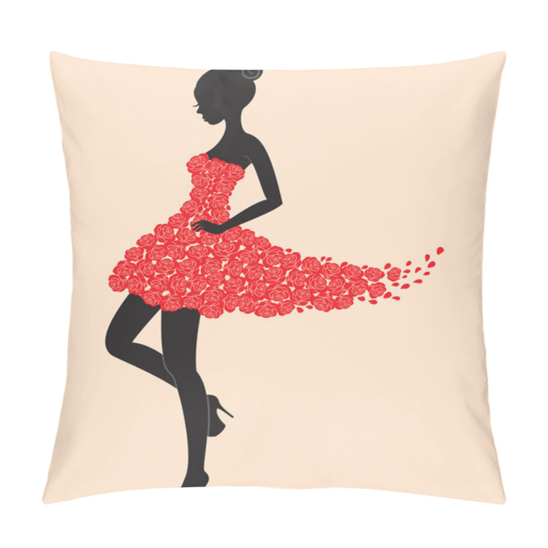 Personality  Dancer Girl In Dress Of Roses Pillow Covers