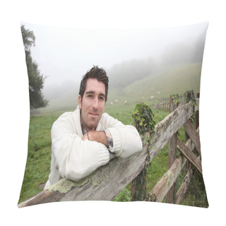 Personality  Portrait Of Breeder Leaning On Fence Pillow Covers
