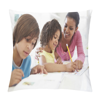 Personality  Mother Helping Children With Homework Pillow Covers